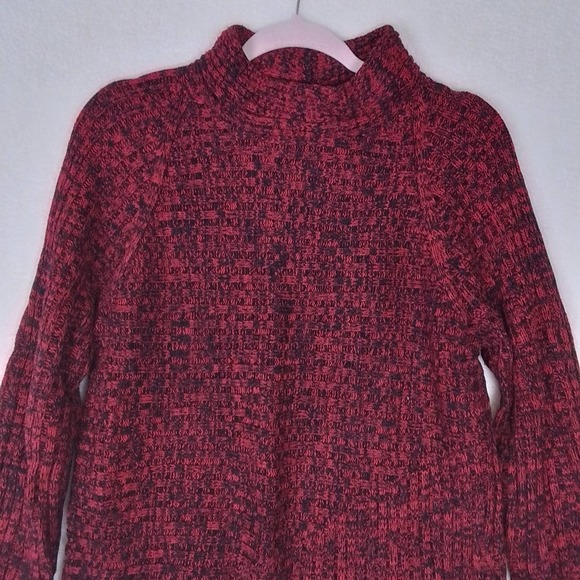 Investments Womens Sweater L Red Black Chunky Knit Mock Neck Relaxed Fit - Picture 4 of 13